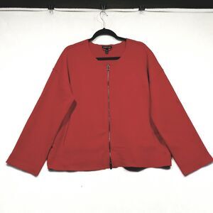 Eileen Fisher Womens Medium Cardigan Sweater Full Zip Wool Dark Red Classic